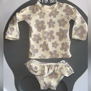 Rylee + Cru Cream and Gray Kids Swim Rashguard